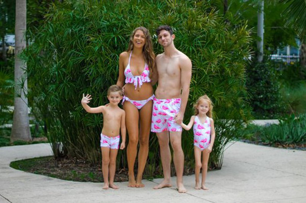 Mommy And Me Pink Flamingo Swimsuit 2019 Family Matching Clothes Family Look Swimsuit Father Son Matching Clothes