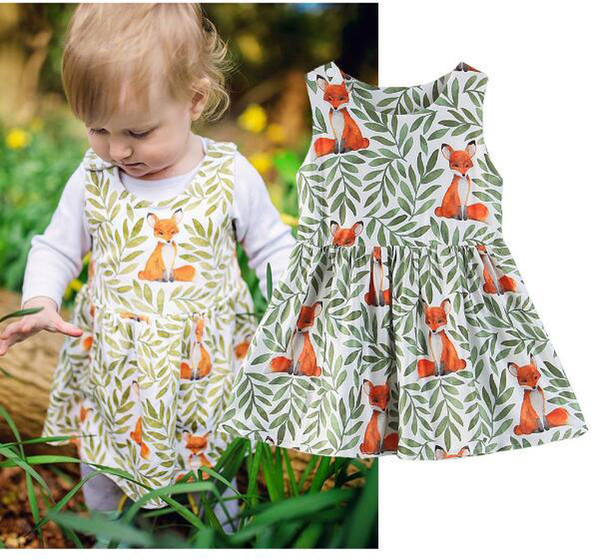 2019 Summer Fashion New Kids Girls Sisters Floral Print Sleeveless Jumpsuit Cute Fox Print Dress