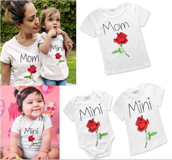 New children's clothing parent-child wear casual wild mother and daughter short-sleeved letter flower print haber t-shirt