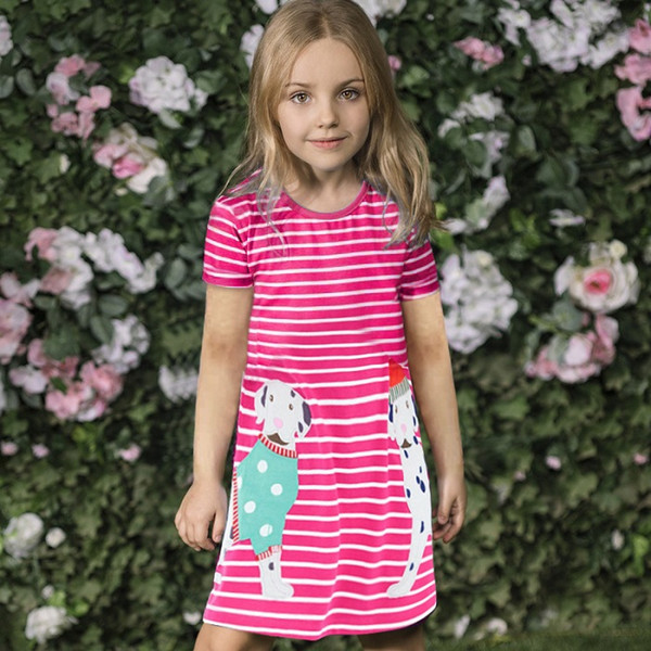 Wholesale Europe And The United States Kids Skirt Cotton Girls Short-sleeved A-type Skirt 2018 Summer Striped Short-sleeved Dress New