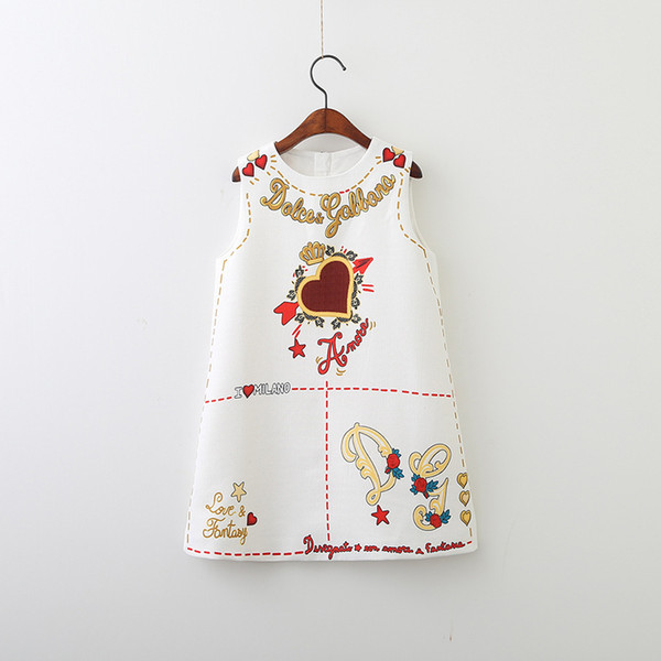 Designer Logo Baby Girl's Clothes Elegant Floral Printed Dress Sleeveless Skirt Kids Cute Dresses Luxury Heart Logo Baby Girl's Clothing