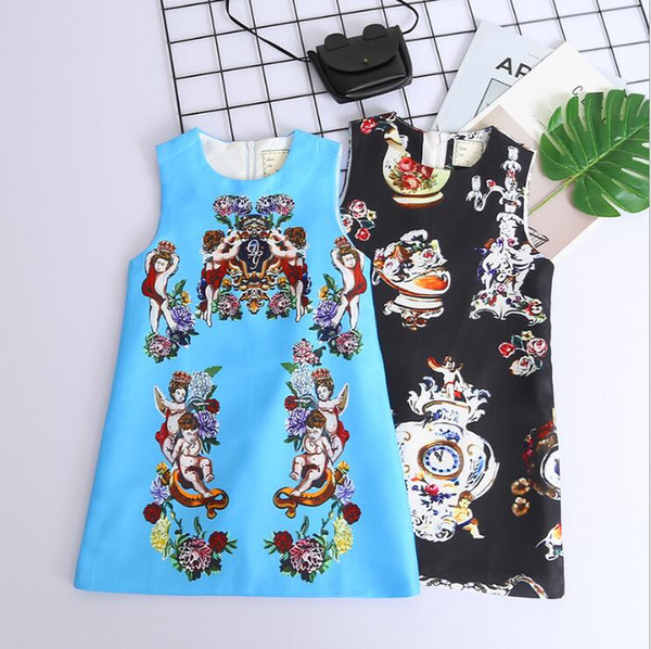 Popular Logo Baby Girl Dress Brand Designer Letter Print Cute Angel Sleeveless Baby Girl A-Line Dresses Kids Clothes