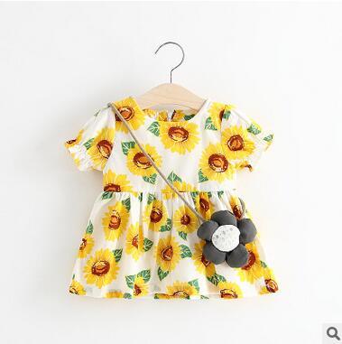 Summer wear girls dresses fashion floral printing short sleeves cotton dress mini skirt kids Children's clothes baby Girl's blouse