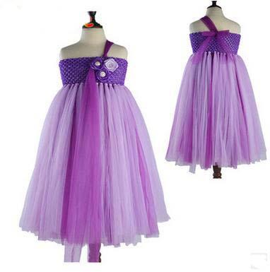 Elegent One-Shoulder Dresses Purple Romantic Formal Dress Girls Lace Wedding Dress Good Quality Beautiful Long Skirt Princess Skirt