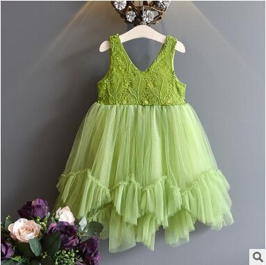 Birthday wedding dress green lace sleeveless cotton dress prom princess dress Flower girl skirt kid's clothes baby Girl's blouse