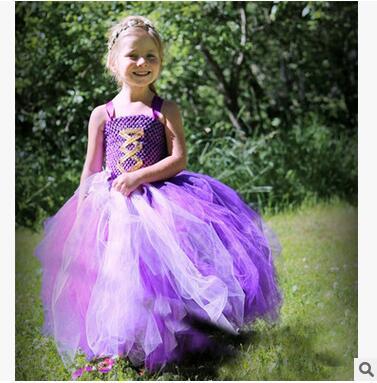 Newest Purple Lace Dresses for Little Girls Mesh Weaving Braces Skirt Page Boy Wedding Dress Bow Strapless Bubble Skirt High Quality