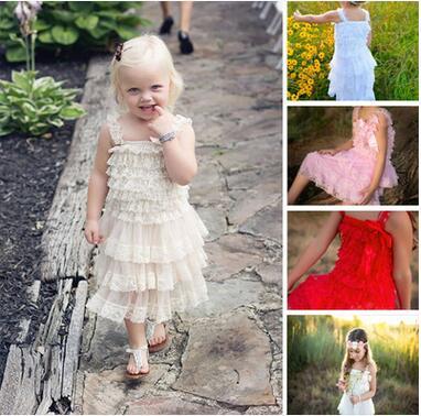 Wedding Flower Girl Cake Dresses Solid Lace Suspender Vest Dress Party TUTU Dresses Princess Dresses Kid's Clothes Baby Girl's Blouse