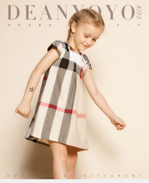 2016 New 2-6T summer girls clothing fashionable plaid kids dresses for girls turndown collar England style toddler girls dresses