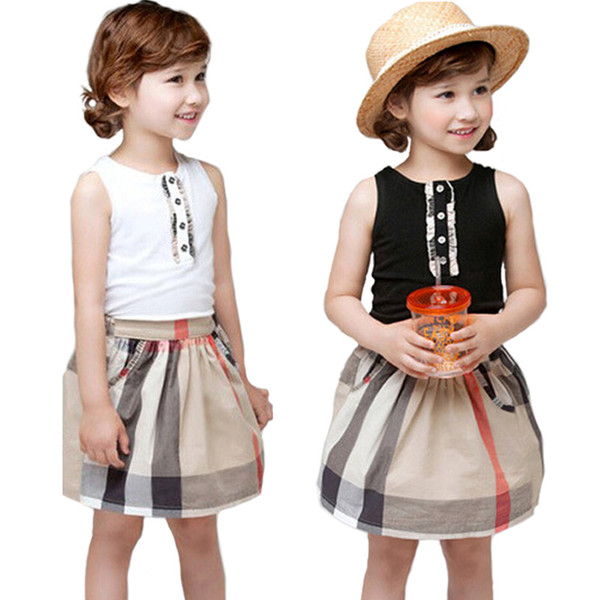 England Style Summer Baby Girl Dress Classic Black White Plaid Patchwork Spring Girls Princess Dresses Sleeveless Girl Dress