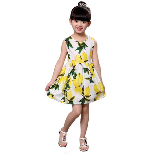 Kids Girls Dress Summer Sleeveless Vest Lemon Dress for Girls White Blue