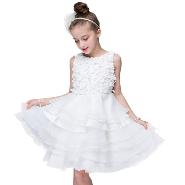 Girls dress formal wedding banquet ceremony Stereo flowers white princess dress flower girl dresse for girl Baby girl's clothes