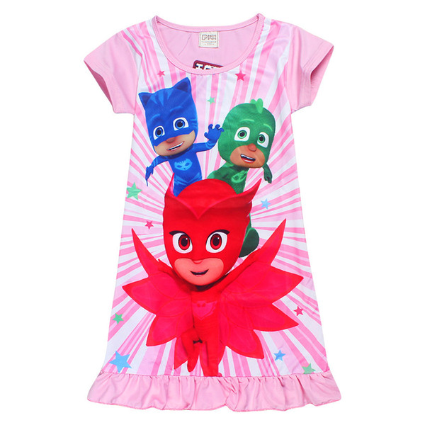 New arrived Cartoon character pj masks four sizes Ruffles Girls dress baby Girl one piece O-neck Medium style Children dress