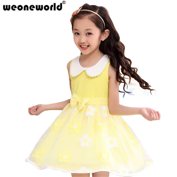 Girls Dress Summer 2017 Evening Princess Dress Peter Pan Collar Kids Dresses For Girls BowKnot Flower Kids Dress For Party