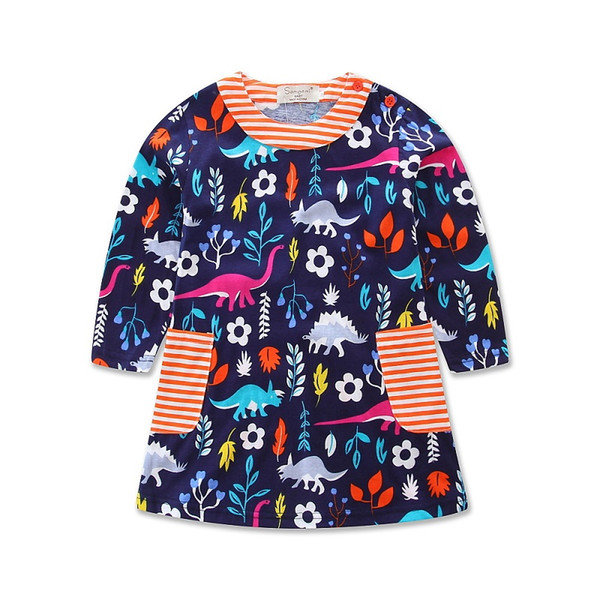 New Girls Dress Autumn England Style Girls Clothes Long Sleeve Cartoon Forest Animals Graffiti for Baby girl's clothes