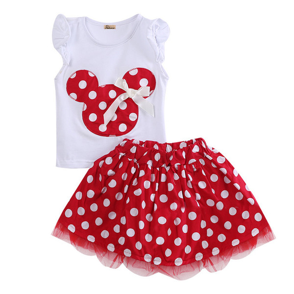 2016 Baby Clothing sets Baby 2pcs Sets Cute Kids Baby Girl Minni Mous Dress Toddler Clothes 1-4Y