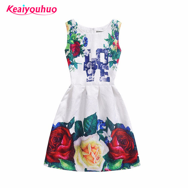 Girls Dress New 2017 Kids Clothes Summer Fashion Style Baby Girl Sleeveless flower printing Princess Dresses 5 - 12 yrs