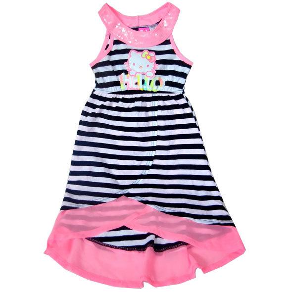 Girl's dress Hello Kitty stripped Girl's Mid-Calf dress Kids girls clothing