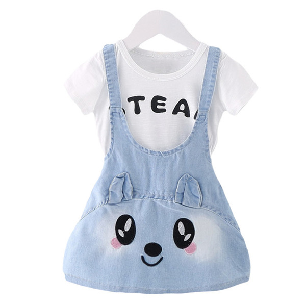 2016 Summer New Girls Jeans Dresses Rabbit Pattern Baby Girl Dresses Kids Demin Girls Dresses Clothes Vestidos 1 PC Top Quality