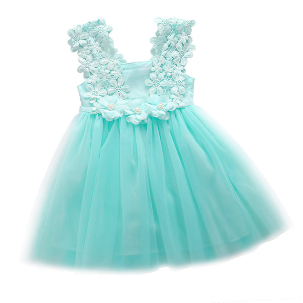 Cute Baby Girl Dress Princess Party Sleeveless Dress Pearl Lace Tulle Flower Backless Gown Fancy Dress For Age 2-7Y