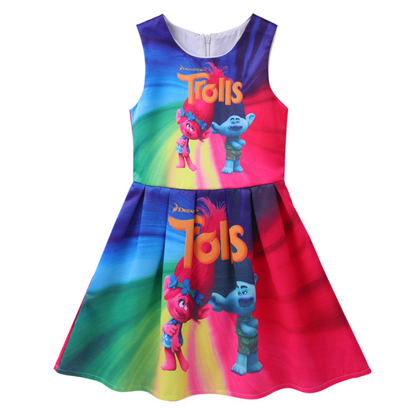 New Summer Girls Dress Trolls Dress for Girl Princess Birthday Party Dresses Trolls Costume for Kids Children Clothes Size 3-7T