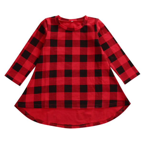 2017 Hot Cute Toddler Kids Girls Dress 2017 Spring Long Sleeve Red Plaid Children Dresses Casual Cotton Dress 1-6Y