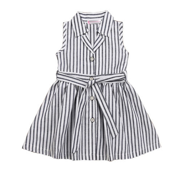 2017 Summer Dress Baby clothing Girls Dress Sleeveless Button Girls Stripe Sundress Dress Princess Bebek Children Clothing