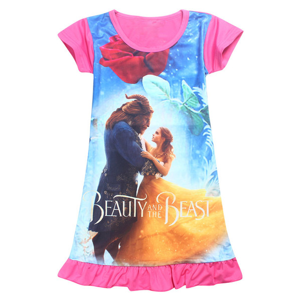 Beauty with the beast Dress Girl Dress Summer Cotton Cartoon Printed Children Dress For Girl Kids Costume