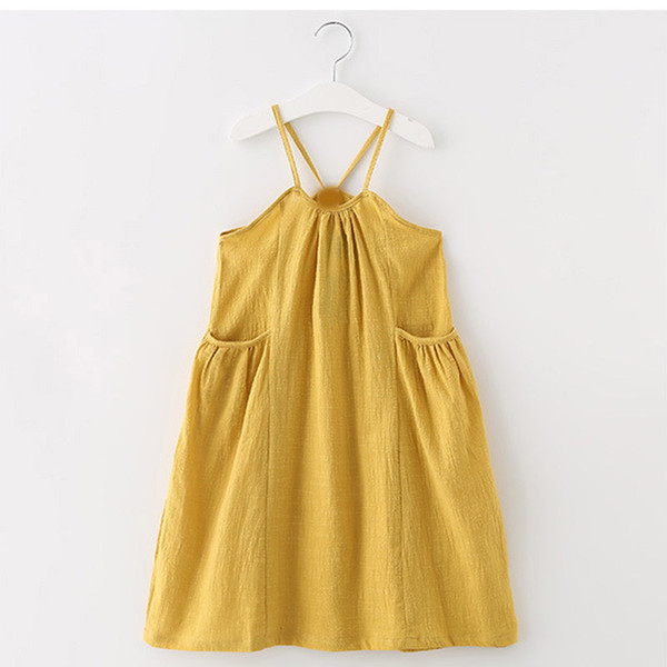 INS Hot Sale big kids clothes 2017 Summer Style Baby Girl Dress Tan/grey cotton Backless Strap Dress Toddler Kids Girls Clothing