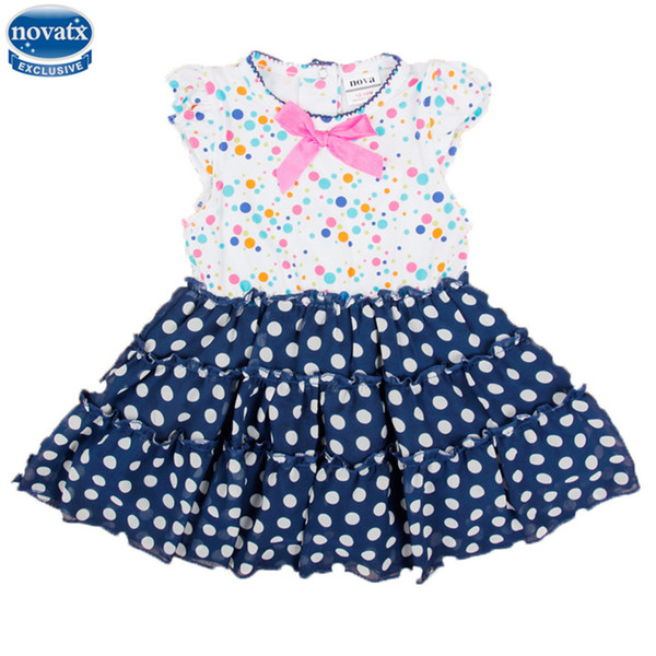 Novatx H4706 kids girl's dress fashion design high quality hot sell 18m-5y polka dot bow summer short sleeve girls dress retail