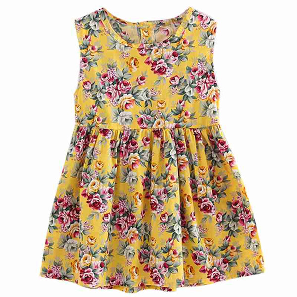 2017 New Summer Kids Children Girls Dresses Sleeveless Floral Princess Party Dress For 4-11Y Girls Dresses Clothes