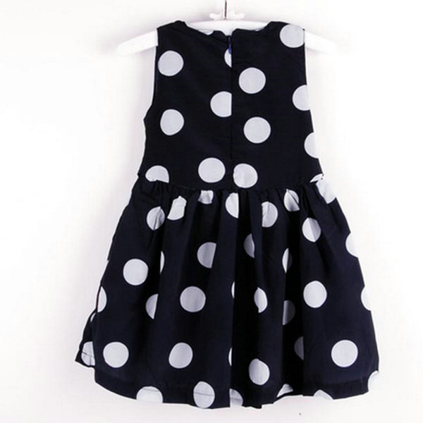 Kids Girls Chiffon Polka Dots Bow Belt Sleeveless Princess Dress Sundress