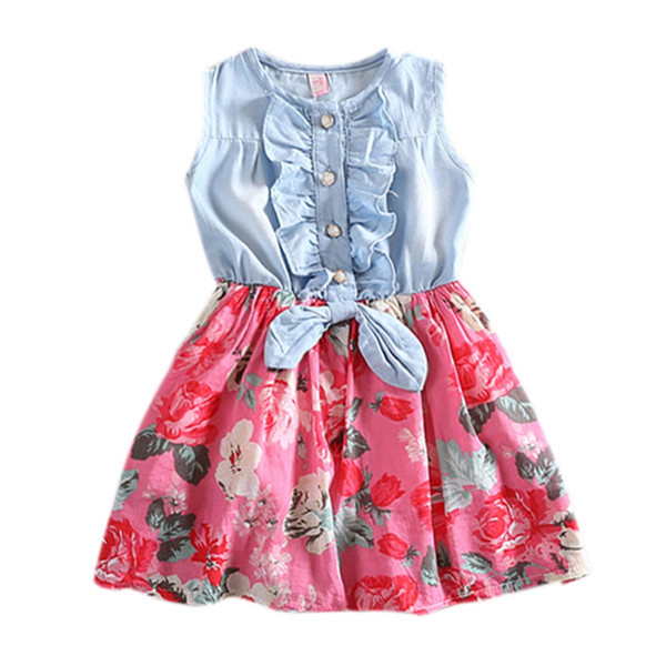 2017 Baby girl denim dress children sleeveless christmas girls dresses summer style kids princess flower dress Hot P3 H2