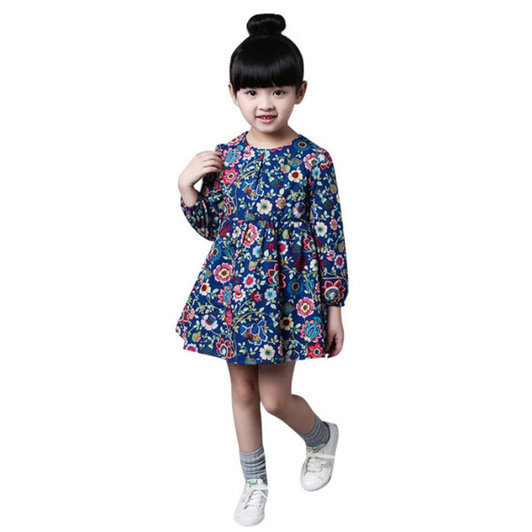 New Summer Autumn Toddler Clothing Girls Dress Casual Long Sleeves Flower Princess Girl Dresses K01