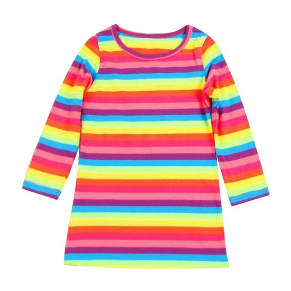 Fashion spring autumn girl dresses rainbow print dress children's clothing princess dress for girl baby clothting