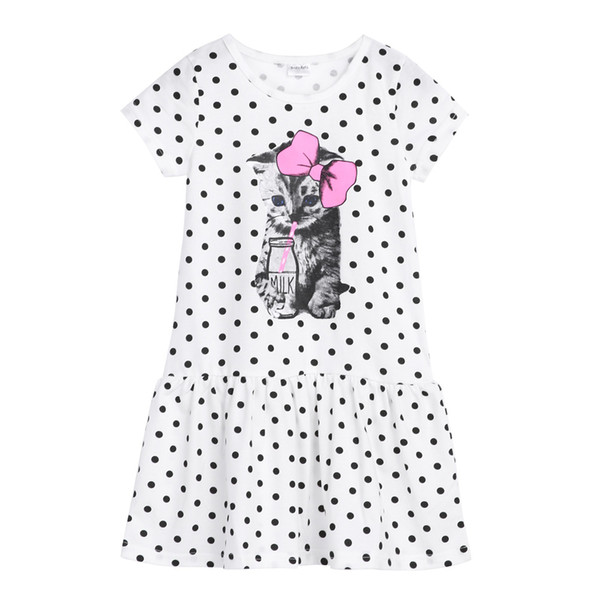 Summer Girls Dress Cat Print Dress Baby Girl Toddler Kids Clothing Dresses Kids Dots Dress for Girls 1 to 6 Years