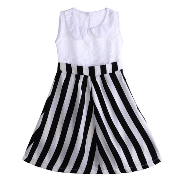 Baby Girls Party Princess Hollow Out Dress Stripe Loose Summer Dresses A-line Short Sleeve Girl's Dress