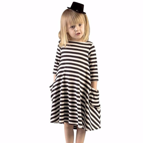 MUQGEW Kids Clothing For Sale Daughter Black White Striped Dress Casual Family Clothes Girls Dress Meisjes Jurk