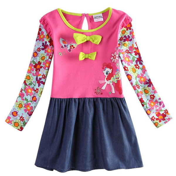 Baby Girl Clothing Nova New 2016 Cartoon Girls's Knee Length Dresses Kids Floral Baby Clothing Long Sleeve Girls Dress H6491D