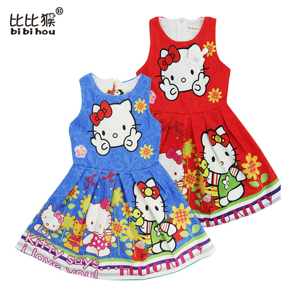 bibihou 2017 Summer Baby Girls Dress Hello Kitty Cartoon fancy Dresses Children Princess Vestidos Roupas Infantis girls Clothes