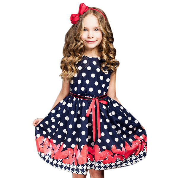 2-8 Years Kids Costumes Dot Girls Summer Dress 2017 Flower Girls Dresses For Children Girls Princess Dress For Party