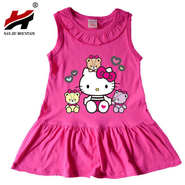 2017 Summer Girls Dress Hello Kitty Cartoon Kids Dresses For Girl Clothes 1-13Y Children Vestidos Costume Roupas Infantis Menina