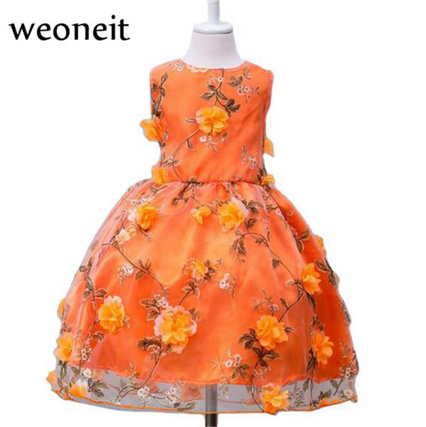 Weoneit Flower Petal Girls Dresses Summer Children Princess Dresses for Girls Baby Print Girl Party Dress Kids Girls Clothes