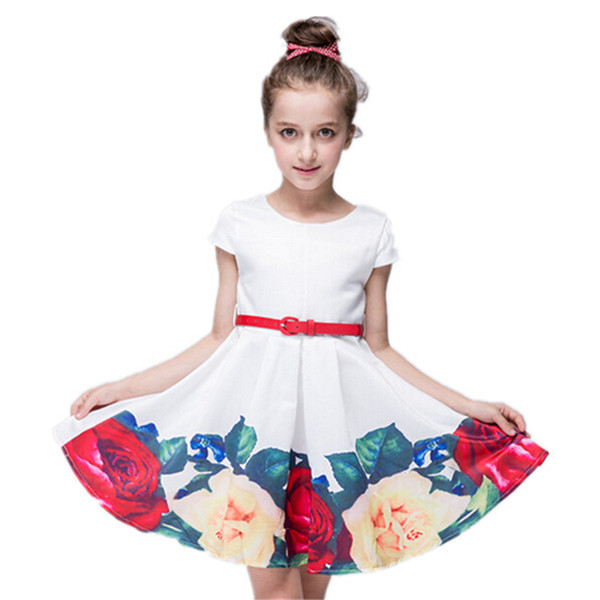 Flower Girls Dresses Summer 2016 Floral Print Sleeveless Kids Dresses for Girls Clothes Party Princess Dress Children 3-10Y