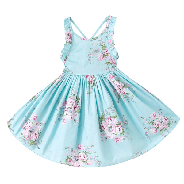 Floral Beach Baby Girls Dress clothing 2017 Summer Party Backless Dresses Girls Vintage Toddler clothes