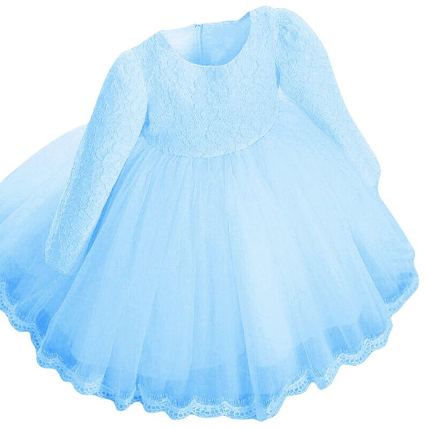 New Elegant Kids Girls Dress Long Sleeve Bowknot Lace Flower Princess Wedding Party Dresses 0-6Y