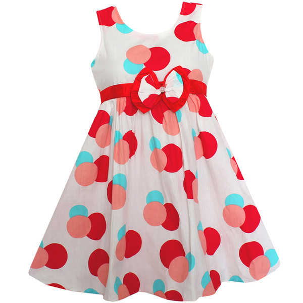 Shybobbi Girls Dress Red Polka Dots Belt Cotton Party Casual Cute Baby Kids Clothes Size 4-10