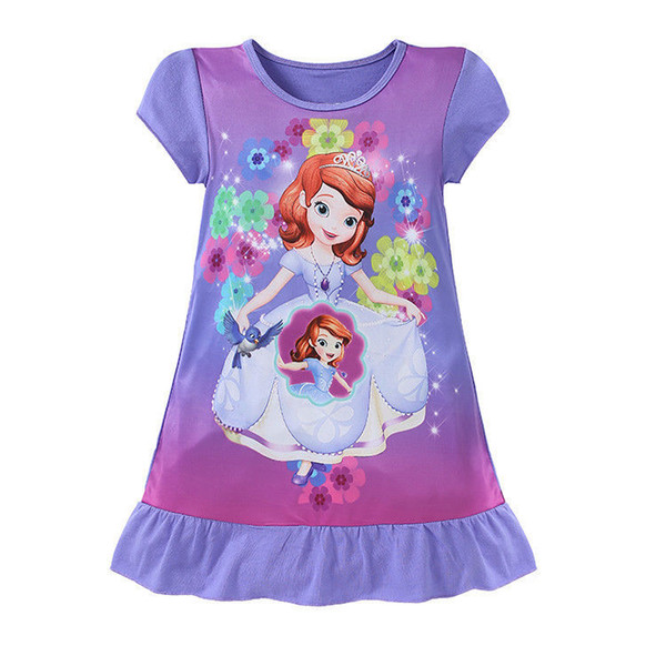 Lovely Kids Girls Dresses Children Cartoon Mermaid Short Sleeve Dresses Princess Casual Dress Age 3- 10 years old