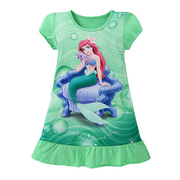 Cute Cartoon Princess Girl Dress Kids Girls Cotton Summer Ruffles Dress Princess Mermaid Party Girls Clothes Age 3-9Y