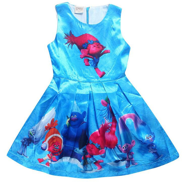 2017 Trolls girls dresses for 3-10Y Baby girl dress cartoon summer children dress baby girls clothes Vestido Trolls Dress