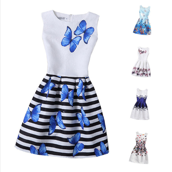 21 Styles HOT Summer Girls Dress Print Butterfly Floral Teenagers Dresses for Girls Designer Formal Party Dress Kids Vestido